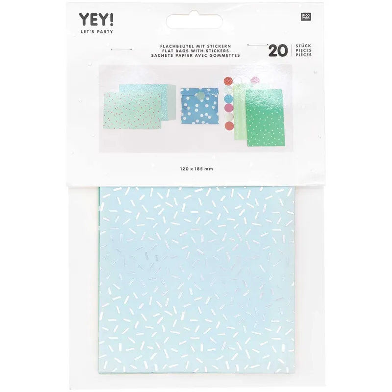 Rico Design Rico Design Flachbeutel mit Stickern 120x185mm 20 Stück Mix Hellblau, Mix hellblau, – Produktbild 1 von 1