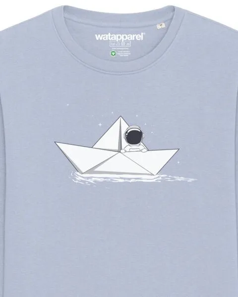 watapparel watapparel Sweatshirt Unisex Astronaut in paper boat, Serene blue, – Produktbild 3 von 3