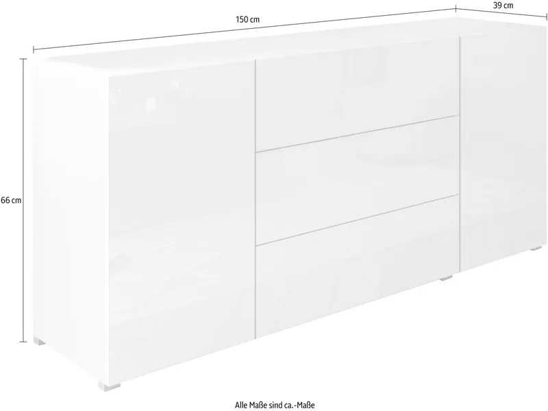 Home affaire Sideboard BERLIN, Moderne grifflose Kommode Breite 150 cm, 4 Schubkästen/ 2 Türen, Weiß, – Produktbild 1 von 7