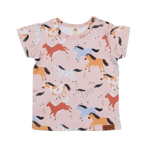 Walkiddy Baby T-Shirt GOTS zertifiziert – Rosa mit Pferdemotiv, Kurzarm, weich & bequem | von Walkiddy – Produktbild 1 von 2