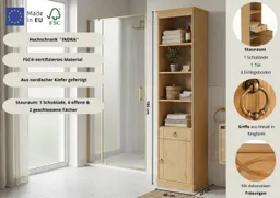 OTTO home Hochschrank Indra, Badschrank, Badmöbel, Badezimmerschrank (B/T/H: 46/32/186 cm) aus massiver Kiefer, mit Schublade, FSC®-zertifiziert – Produktbild 1 von 1