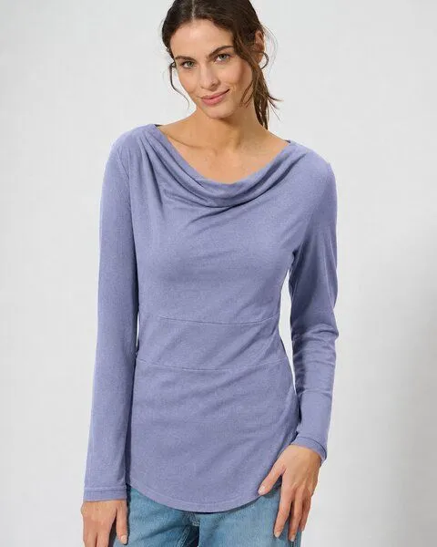 HempAge HempAge Damen Langarmshirt mit Wasserfallkragen Hanf/Biobaumwolle, Lavender lila, – Produktbild 1 von 3
