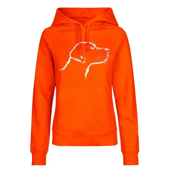 HANDGEDRUCKT HANDGEDRUCKT "Fellnase" Frauen Hoody aus reiner Biobaumwolle (kbA), Orange, – Produktbild 1 von 4