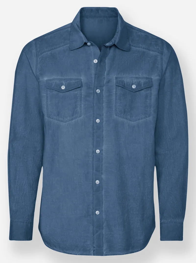 marco donati Langarmhemd jeansblau, Jeansblau, – Produktbild 1 von 2