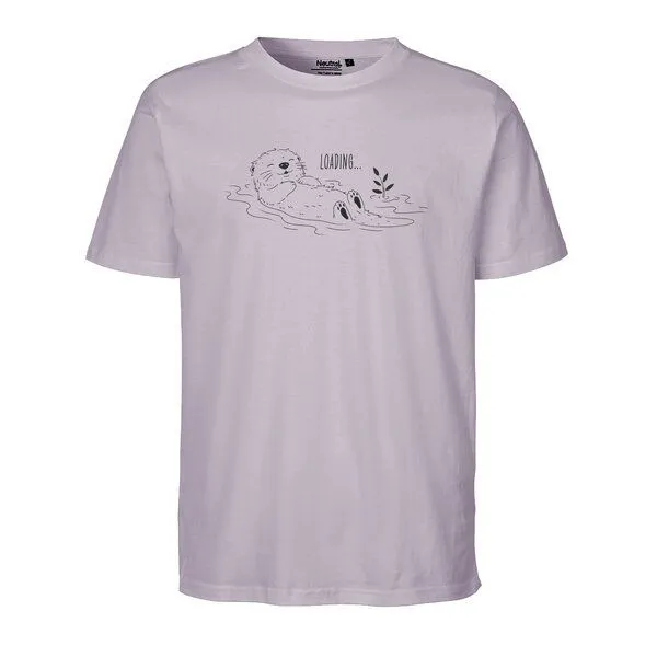 HANDGEDRUCKT HANDGEDRUCKT "Loading" Unisex T-Shirt aus reiner Baumwolle (kbA), Dusty purple, – Produktbild 1 von 2