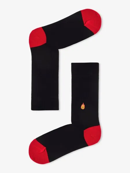 Natural Vibes Natural Vibes Bestickte Socken | Flammenmotiv | Bio GOTS | Bunte Socken | Herren Damen Socken, Rot, – Produktbild 3 von 3