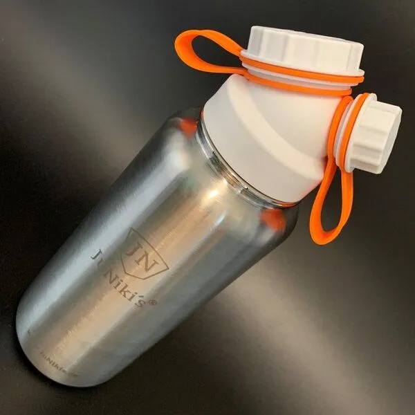 JN JuNiki's JN JuNiki's Isolierte Edelstahl Trinkflasche 1 Liter + Edelstahl-Filter, Weiss-türkis, – Produktbild 3 von 4