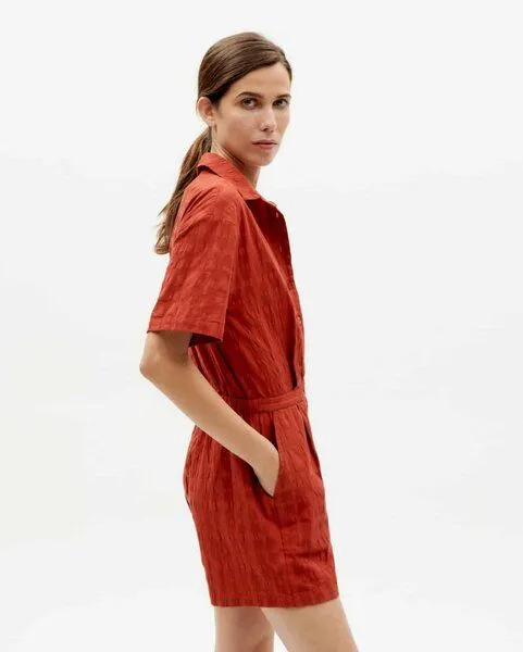 thinking mu thinking mu Jumpsuit - Agata - aus Biobaumwolle, Orange (cuadrito orange), – Produktbild 3 von 4