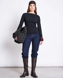 JAN N JUNE JAN 'N JUNE Damen vegan Langärmeliger Bootsausschnitt Juri Schwarz – Produktbild 1 von 1