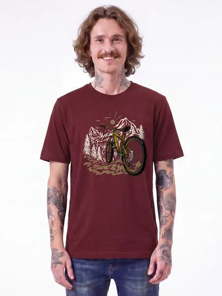 watapparel watapparel T-Shirt Unisex Mountainbike und Berge, Burgundy, – Produktbild 2 von 2