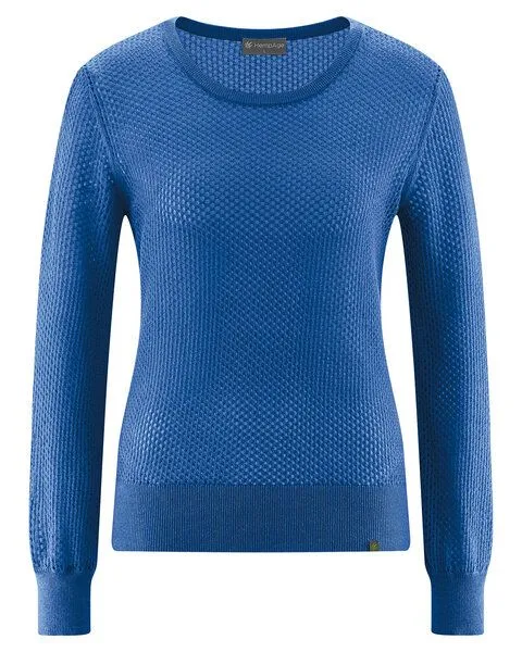 HempAge HempAge Damen Lochstrick Pullover Hanf/Biobaumwolle, Royal(blau), – Produktbild 1 von 4