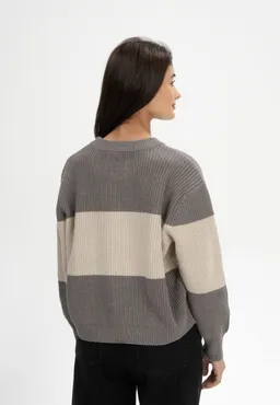 MELA MELA Damen vegan Strickpullover Rib Adah Stripes Bear Melange/Pebble Melange – Produktbild 1 von 1
