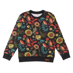 Walkiddy Kinder Sweatshirt GOTS zertifiziert Bio-Baumwolle Anthrazit Blumen-Allover-Print Rundhals – Walkiddy – Produktbild 1 von 1