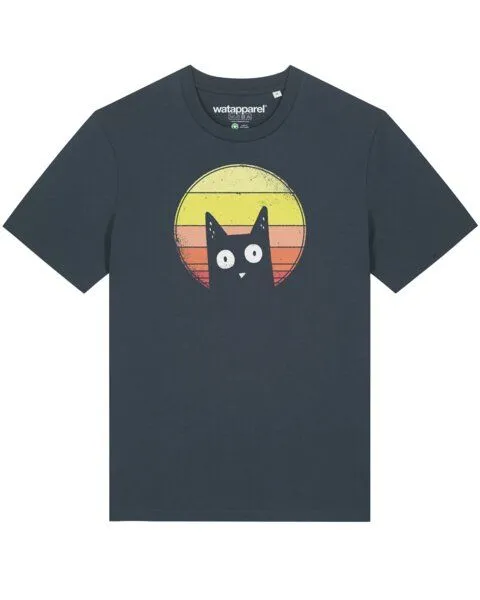 watapparel watapparel T-Shirt Unisex Sunset Cat, India ink grey, – Produktbild 1 von 3