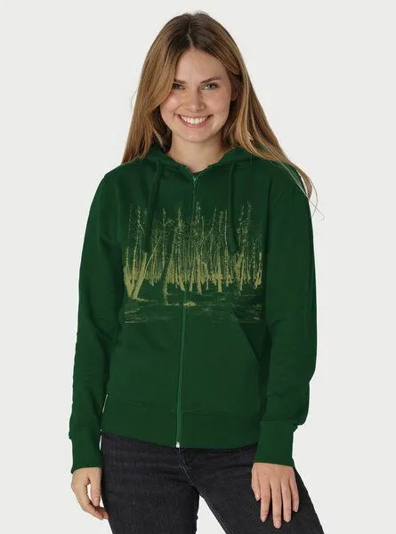 Peaces.bio - handbedruckte Biomode Peaces.bio - handbedruckte Biomode Zip-Hoodie Woodland Damen, Flaschengrün, – Produktbild 2 von 2