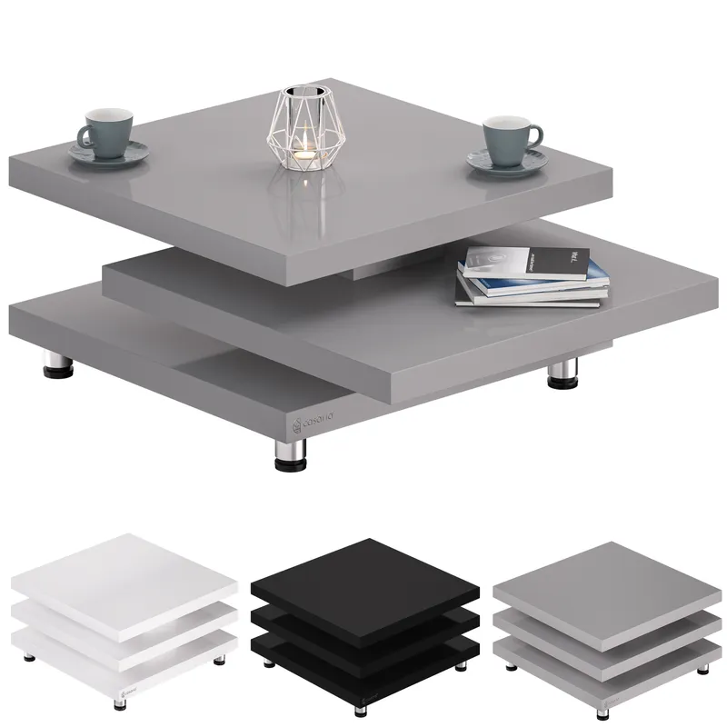 Casaria® Couchtisch New York Grau 72x72cm verstellbar – Produktbild 1 von 2