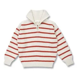Sense Organics Sense Organics Kinder Strickpullover in Cremeweiß-Terrakottarot Melange geringelt, Modell LOORCA – Produktbild 1 von 1