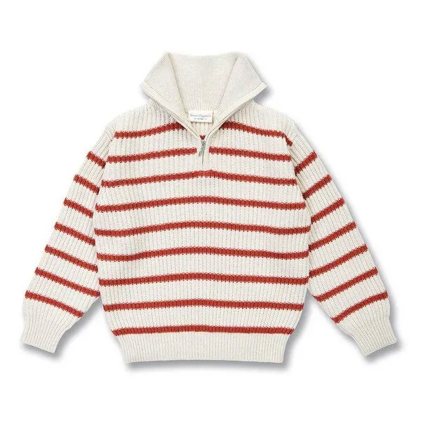 Sense Organics Sense Organics Kinder Strickpullover in Cremeweiß-Terrakottarot Melange geringelt, Modell LOORCA, Rose, – Produktbild 1 von 4