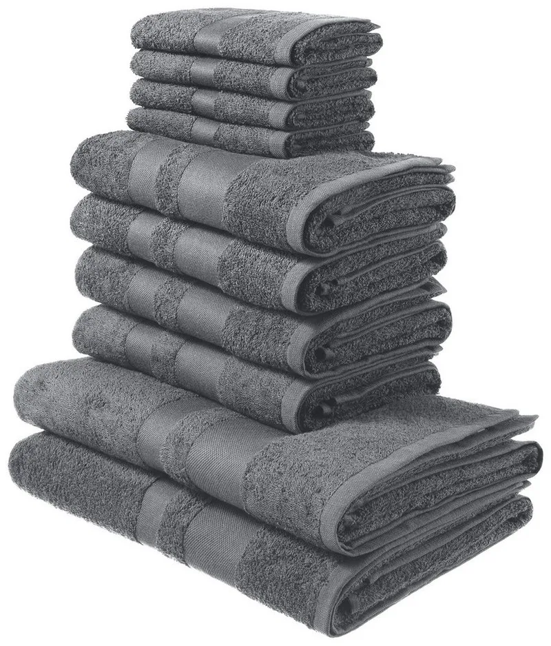 OTTO home Handtuch Set Vanessa, 10-tlg Handtuch-Set, weich, in Standard- und Premium-Qualität, Walkfrottee (Set, 10-St), 100% Baumwolle, Duschtücher, Handtücher, Gästetücher, mit Bordüre, Grau, – Produktbild 2 von 8