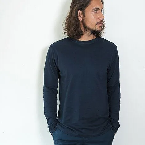 The Driftwood Tales The Driftwood Tales Basic Piqué Langarm Tshirt, Navy, – Produktbild 2 von 4