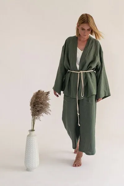 gust. gust. Kimono aus Leinen - Linen Kimono - 100% Bio-Leinen, Pine (grün), – Produktbild 3 von 4