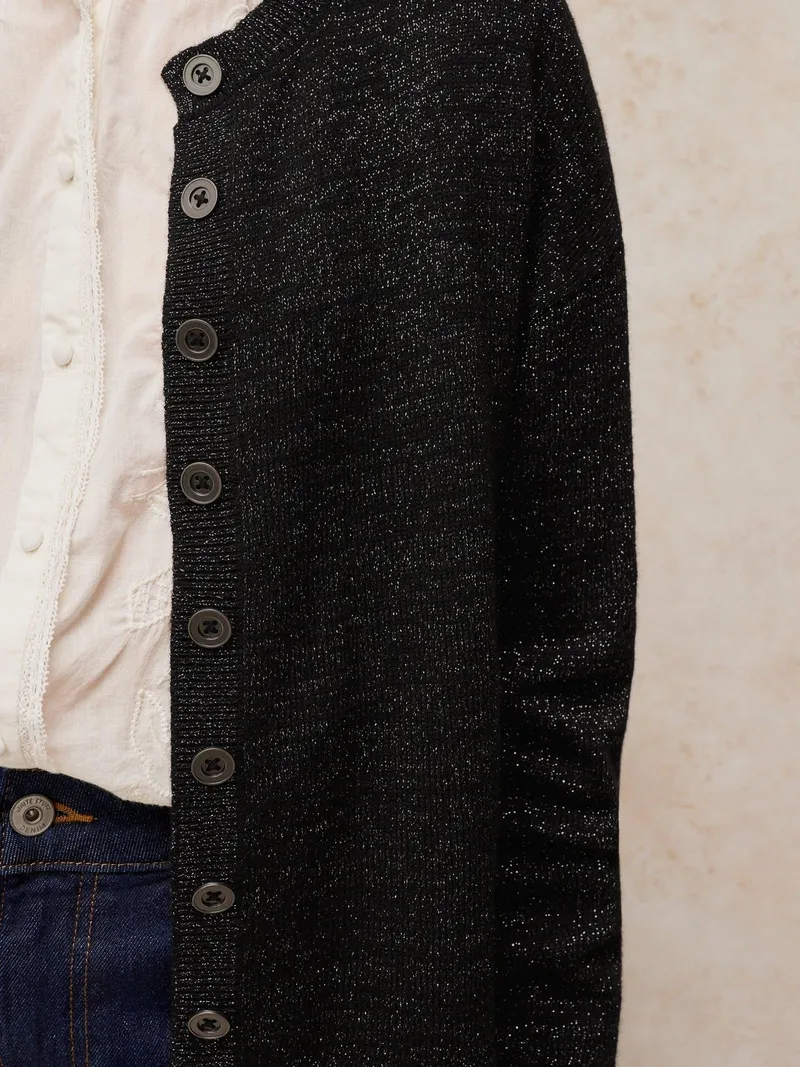 White Stuff White Stuff Glitzernder Strickcardigan Sansa, Reines schwarz, – Produktbild 3 von 4