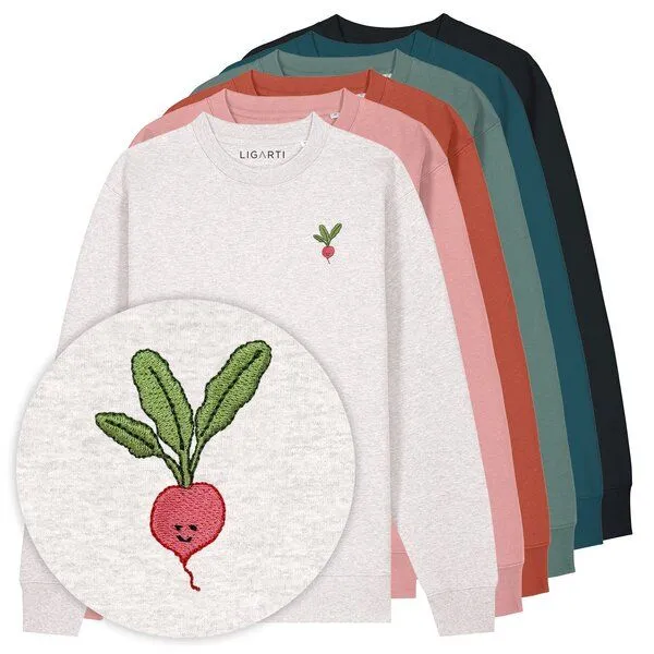 LIGARTI Bestickter Pullover – Radieschen – LIGARTI Tiermanufaktur, Petrol, – Produktbild 2 von 2