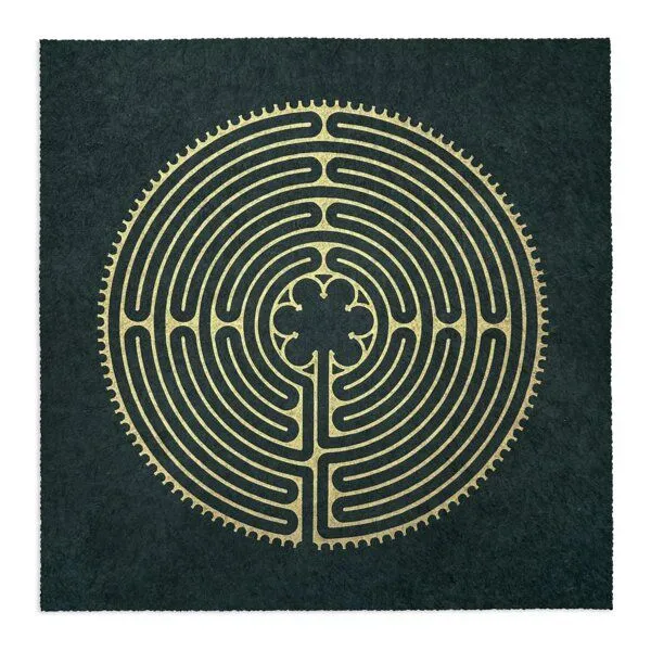 Veskor Cassiopeia Veskor Cassiopeia LABYRINTH VON CHARTRES der Kathedrale Notre-Dame Linoldruck | 40 × 40 cm | Gold auf Waldgrün – Produktbild 1 von 4