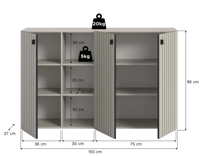 furnling Schuhkommode Stalon, großzügiger Stauraum durch 9 Fächer, Front in Paneeloptik, Grau, – Produktbild 5 von 5