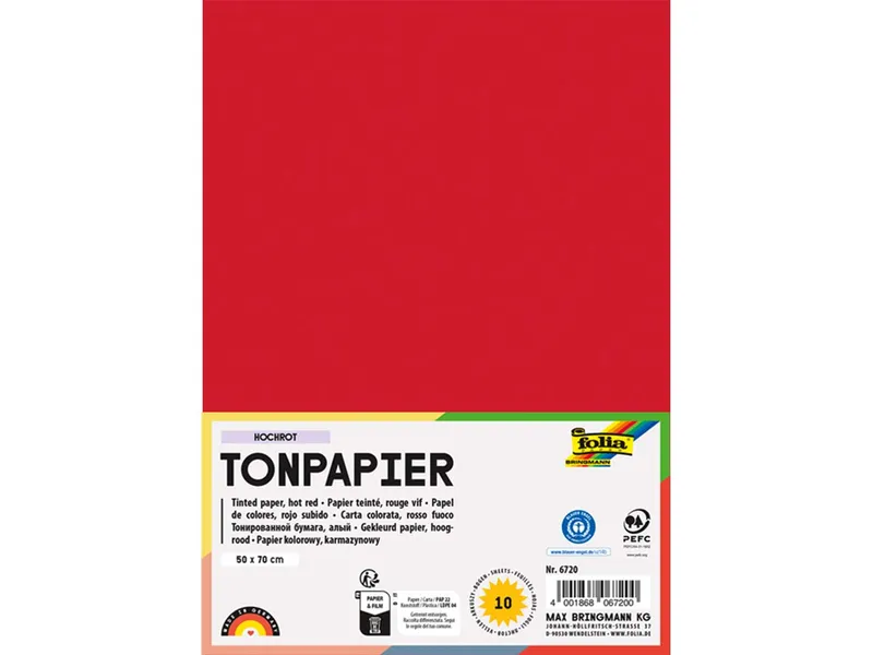 folia folia Tonpapier, 130 g/m², 50 x 70 cm, 10 Bogen, hochrot – Produktbild 1 von 1