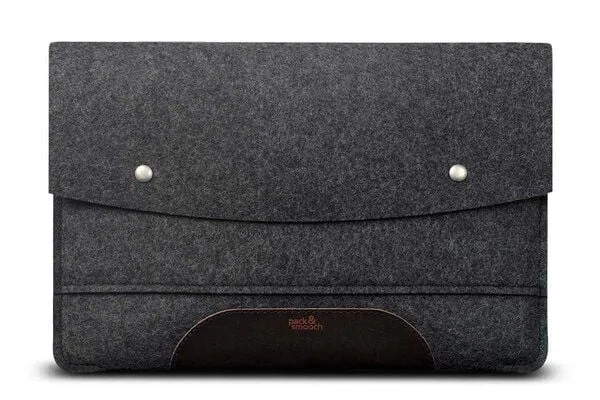 Pack & Smooch Pack & Smooch MacBook Air 15 Sleeve, MacBook Air 15 Hülle aus Wollfilz und pflanzlich gegerbtem Leder aus Italien, Anthrazit-dunkelbraun, – Produktbild 1 von 4