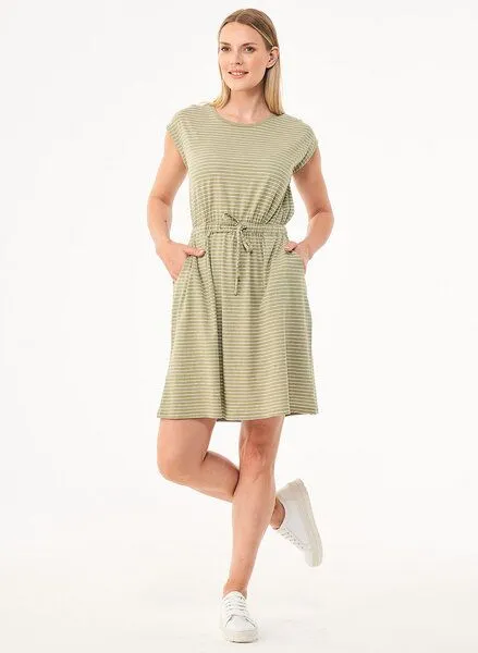 ORGANICATION ORGANICATION Gestreiftes Jerseykleid aus Bio-Baumwolle und Leinen, Grün(olive), – Produktbild 1 von 4
