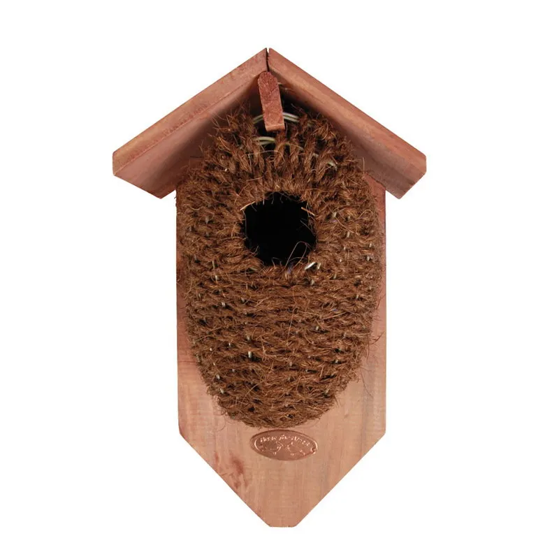 Kokos-Nestbeutel mit Holzdach, Braun, – Produktbild 1 von 1