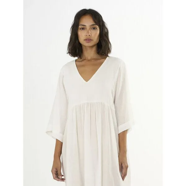 KnowledgeCotton Apparel KnowledgeCotton Apparel Midi Kleid - HEATHER cotton crepe A-shape dress - aus Bio-Baumwolle, Weiß (snow white), – Produktbild 4 von 4