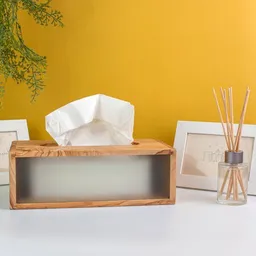 NATUREHOME Taschentuch-Box Kosmetik-Box aus Olivenholz u. Glas Naturehome Design – Produktbild 1 von 1