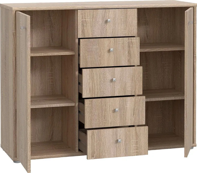 FORTE Kommode Tempra, Kommode, 2 Türen, 5 Schubkästen, viel Stauraum, Breite 108,8 cm, Beige, – Produktbild 1 von 8