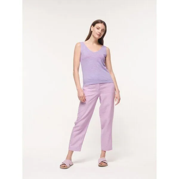 LANIUS LANIUS Tanktop mit V-Ausschnitt aus Bio-Leinen, Lilac, – Produktbild 3 von 4