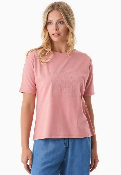 ORGANICATION ORGANICATION T-Shirt aus Bio-Baumwolle mit Stickerei, Rosa(flamingo pink), – Produktbild 1 von 4