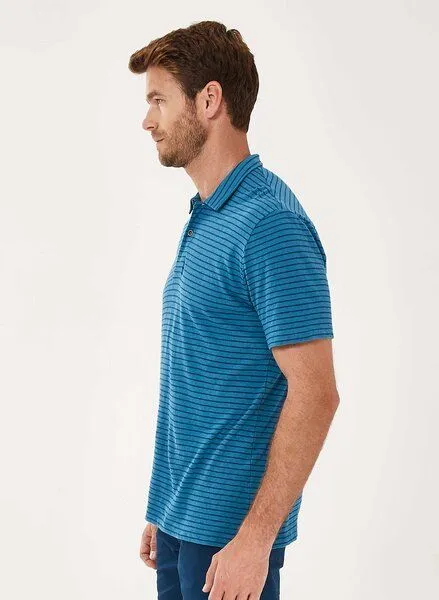 ORGANICATION ORGANICATION Gestreiftes Poloshirt aus Leinengemisch, Ocean/navy, – Produktbild 3 von 4