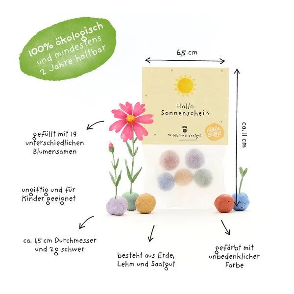 Die Stadtgärtner Die Stadtgärtner 5 bunte Blumenmurmeln im Tütchen mit Wildblumensaatgut | Geschenk für Freunde, zur Aufmunterung & als Dankeschön – Produktbild 3 von 4
