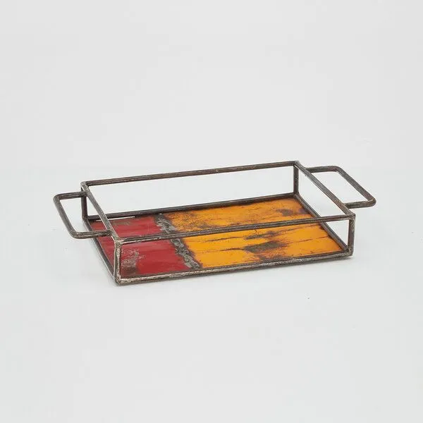 Moogoo Creative Africa Moogoo Creative Africa Upcycling Tablett aus recycelten Ölfässern, Rot&gelb, – Produktbild 5 von 6
