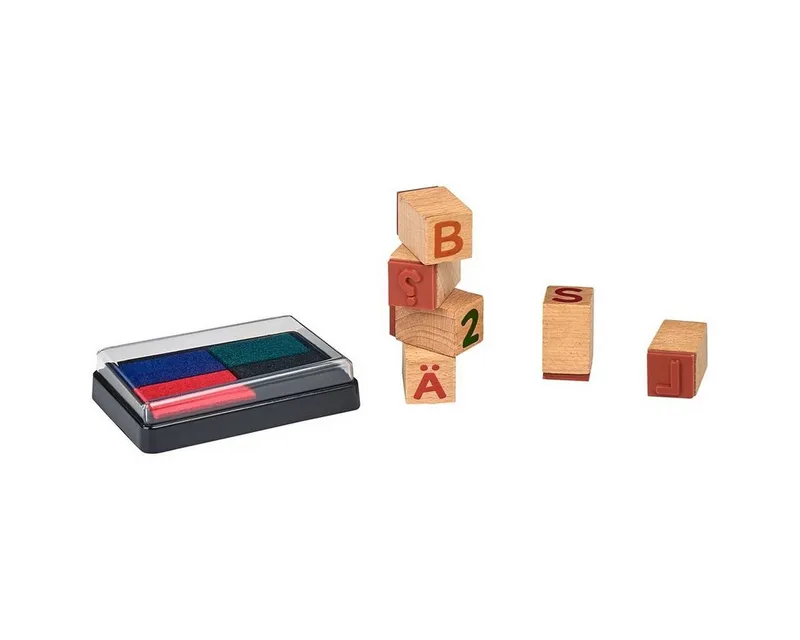 Moses Verlag Moses Verlag Stempel Stempelset Alphabet & Zahlen aus Holz inkl. Stempelkissen, 48-teilig, 48 Holzstempel – Produktbild 3 von 4