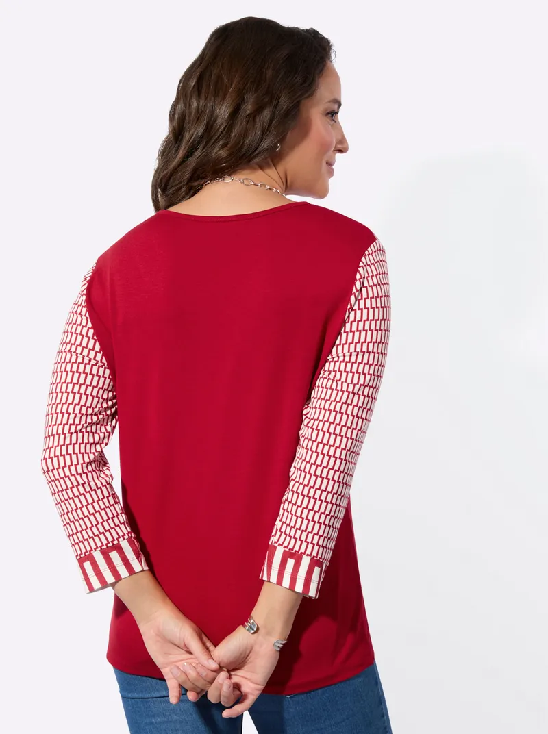 Witt 3/4-Arm-Shirt rot-ecru-bedruckt, Rot-ecru-bedruckt, – Produktbild 1 von 2
