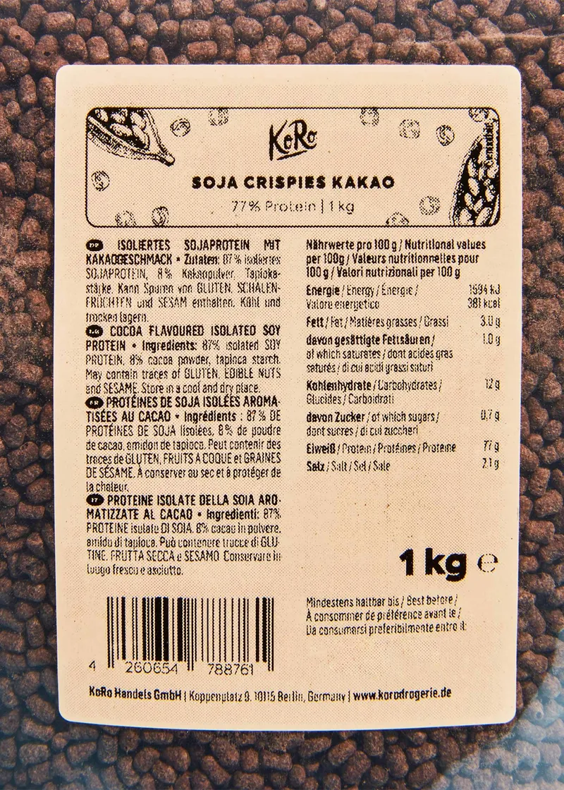 KoRo Soja Protein Crispies 77 % mit Kakao | 1 kg – Produktbild 3 von 5