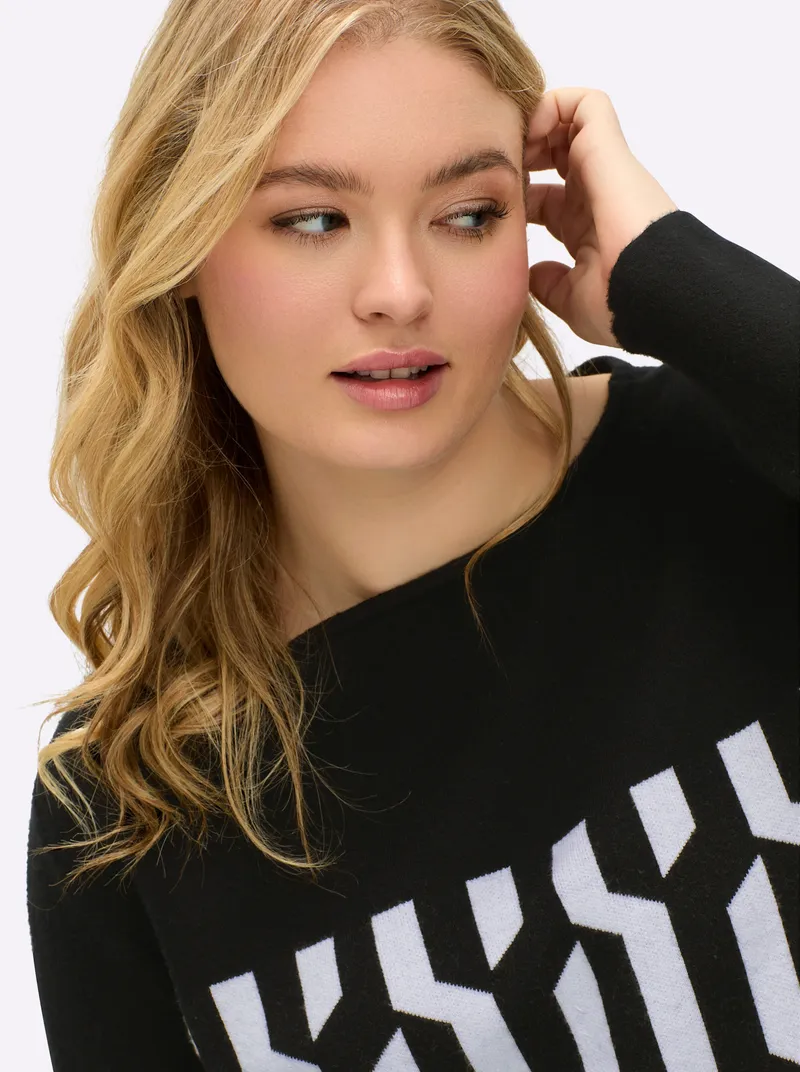 sheego Pullover schwarz-ecru-gemustert, Schwarz-ecru-gemustert, – Produktbild 2 von 2