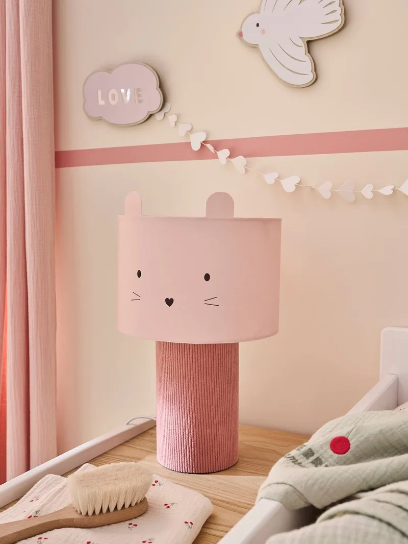 Vertbaudet Nachttischlampe mit Mauskopf & Samt-Fuß LANDHAUS Kinderzimmer, Rosa, – Produktbild 2 von 3