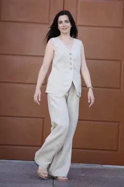 Amber Linen Amber Linen Damen vegan Set Weste Und Hose Cremona Pale Sand – Produktbild 1 von 1