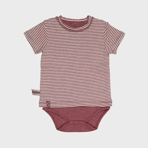 OrganicEra Baby S/S T-shirt Body gestreift 'OrganicEra' aus Bio-Baumwolle, Rot, – Produktbild 4 von 5
