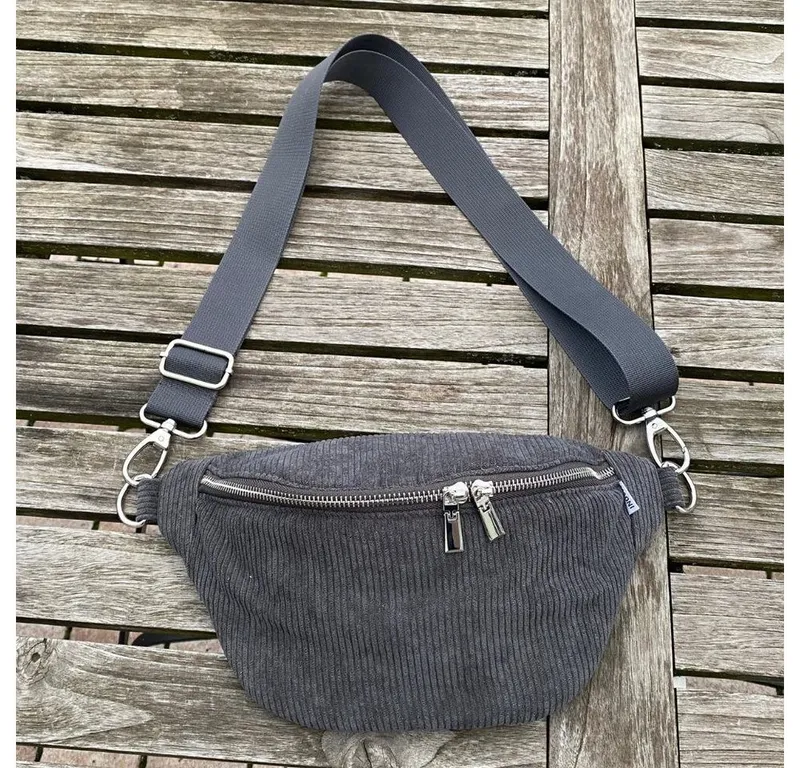 MAONI Bauchtasche Cord Dunkelgrau mit zwei Taschengurten – Produktbild 3 von 5