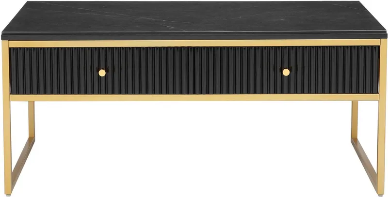 Leonique Couchtisch Fleuriss, Keramikplatte, goldenen Beinen, FSC-zertifiziertem Holz, Breite 110 cm, Schwarz, – Produktbild 3 von 5
